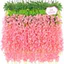 24Pcs Artificial Wisteria Hanging Flowers, 3.6Ft/Pcs Deep Pink Fake Wisteria Garland for Wedding Party Home Garden Indoor Outdoor Decoration