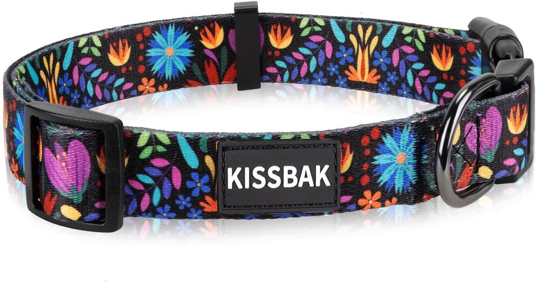 KISSBAK Dog Collar for Medium Dogs - Special Design Cute Girl Dog Pet Collar Soft Adjustable Fancy Floral Girl Puppy Dog Collars (M, Floral Purple)