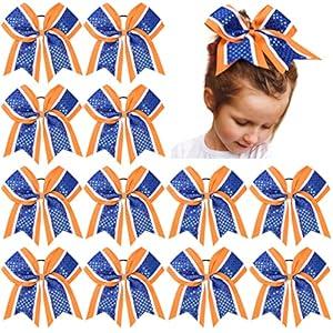 12 PCS 8" Large Glitter Cheer Bows Blue Orange Girl Hair Bows Sparkly Cheerleading Softball Team Bow Hair Accessories for cheerleaders football Competition Sports 12 PCS 8" Large Glitter Cheer Bows Blue Orange Girl Hair Bows Sparkly Cheerleading Softball Team Bow Hair Accessories for cheerleaders football Competition Sports