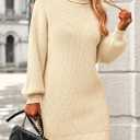 PRETTYGARDEN Women's Long Sleeve Sweater Dress 2024 Fall Knit Turtleneck Sweaters Pullover Loose Mini Dresses (Apricot, Medium)