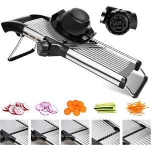 Adjustable Mandoline Slicer for Kitchen - Stainless Steel Vegetable Slicer Julienne Cutter with Ultra Sharp Blades 5-in-1 Vegetable Shredder for Onion, Potato Chip, French Fry