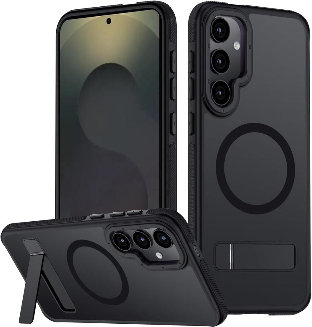 for Samsung Galaxy S25 Plus Case, [Compatible with MagSafe], Adjustable Kickstand,Military Grade Drop Tested, Translucent Matte Phone Case for Galaxy S25 Plus Case (Black) 55