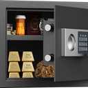 0.6 Cubic Feet Safe Box with Digital Keypad Lock & Keys, Home Safe Money Box for Cash, Documents, Medicine & Jewelry, Security Digital Safe in Home, Hotel or Business