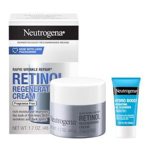 Neutrogena Rapid Wrinkle Repair Retinol Face Moisturizer, Fragrance Free, AntiAging Face Cream with Retinol & Hyaluronic Acid, 1.7 oz + Trial Size Hydro Boost Facial Cleanser, 0.5 fl. oz