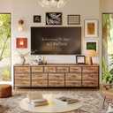 Huuger 77.6" Long Dresser for Bedroom, 16 Drawer Fabric Dresser for Closet, Wide Chest of Drawers with Storage, TV Stand for 65, 75, 85 Inch TV, 77.6" W x 12.9" D x 26.7" H, Rustic Brown
