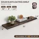 Floating Shelves Set of 2, Solid Elm Wood Wall Shelves 32 Inch - Invisible Bracket Mount for Living Room, Bedroom, Kitchen, Bathroom - Natural