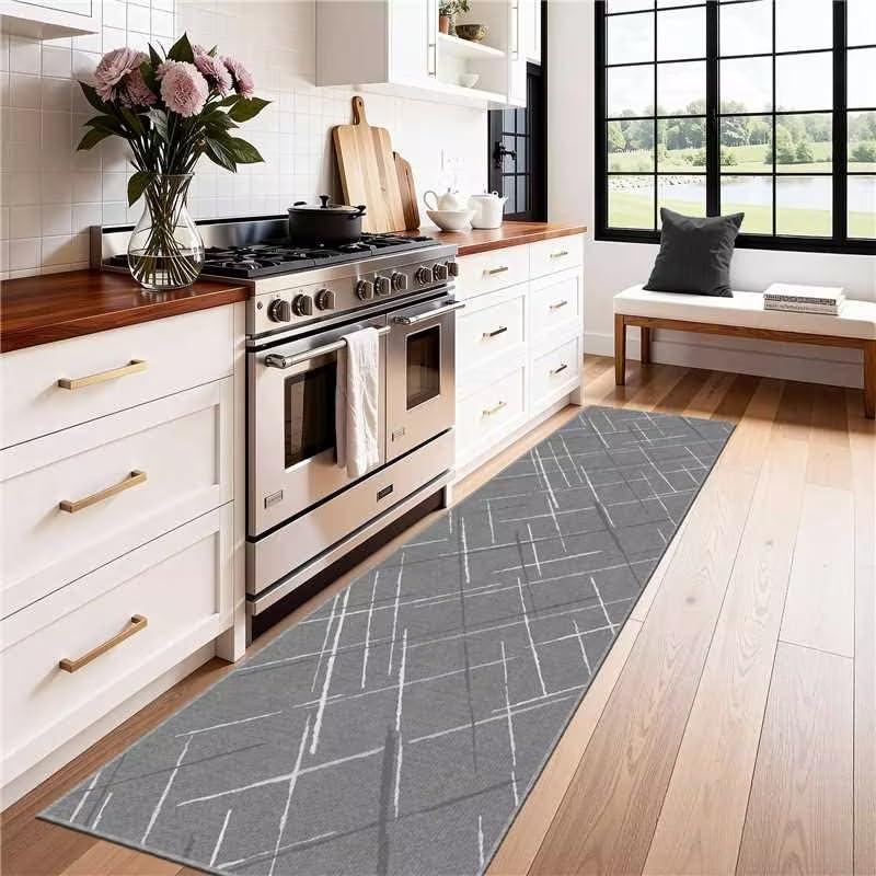 Gray Runner Rug Ultra Non-Slip 2x8 Washable Entryway Rug Modern Tear and Stain Resistance No Pile Hand-Woven Style Lightweight Runners for Hallways, Kitchen, Laundry Room, Bedside, Gray