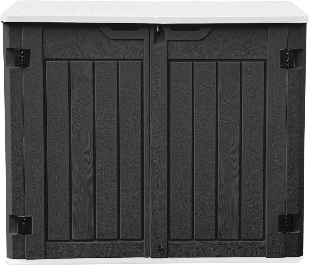 DWVO Outdoor Weather-Resistant Horizontal Storage Shed, 35 Cu Ft Capacity, Lockable and Waterproof, Suitable for Storing Garden Tools, Dark Gray (Medium-35 cuft)