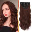 BARSDAR Chestnut Clip in Hair Extensions - 5PCs 18 Inch Wavy Clip in Hair Extensions for Women - Thick Soft Synthetic Clips in Hairpieces Daily Party Halloween- Copper Chestnut