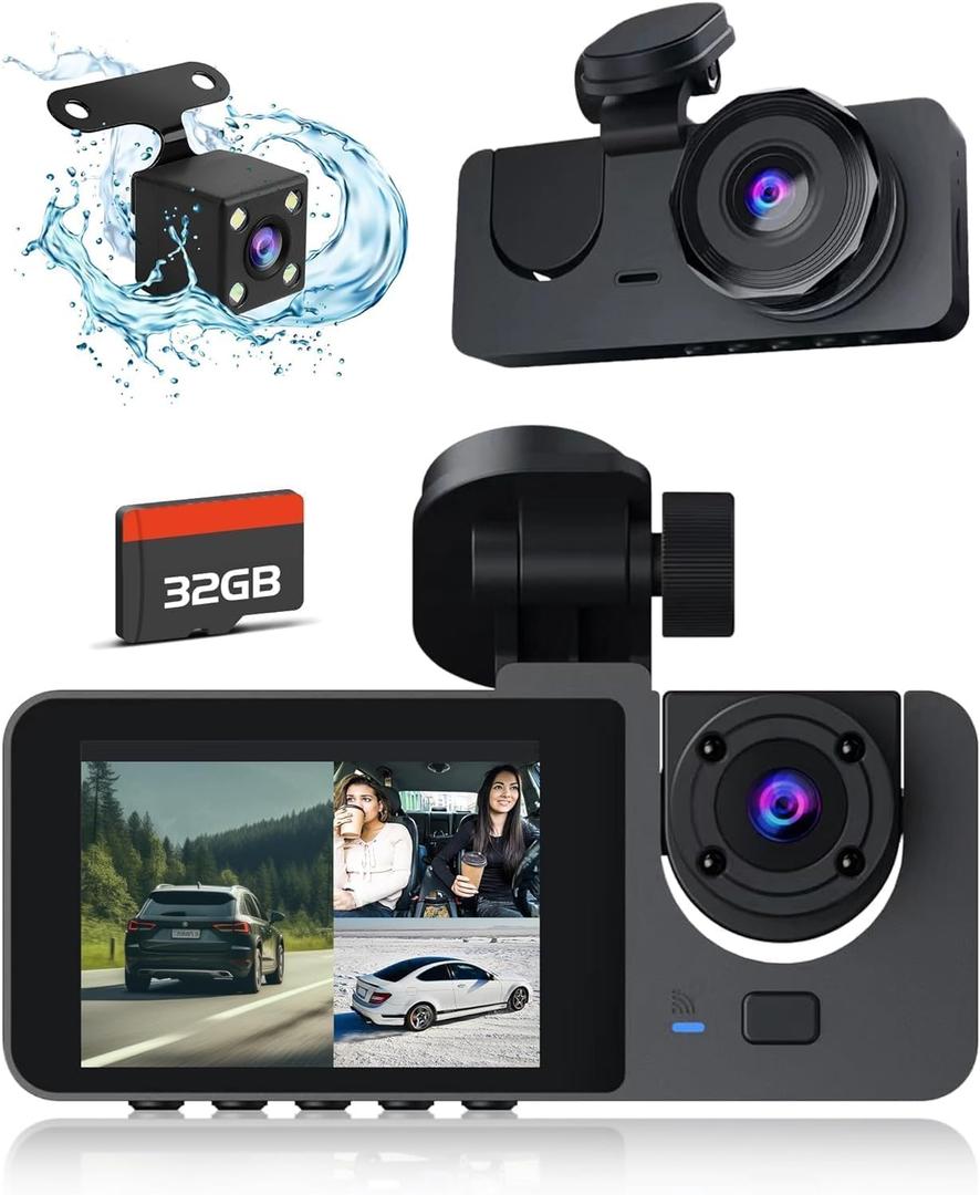 Dash Cam Front and Rear, 4K Dash Camera for Cars,3 Channel Car Camera with IR Night Vision, Loop Recording,170 Wide Angle,24H Parking Mode, Super Night Vision, Motion Detection