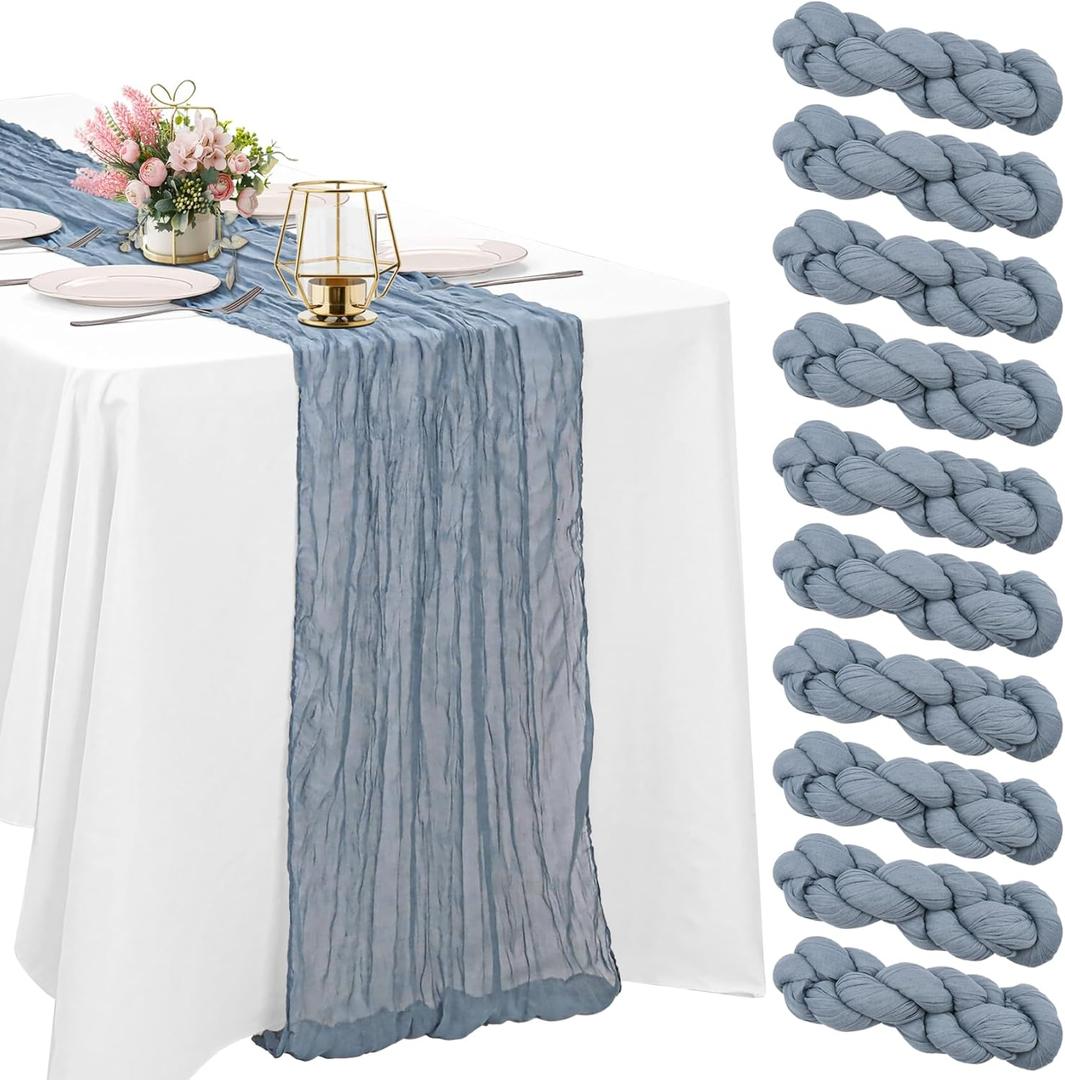10 Pack Dusty Blue Cheesecloth Table Runner 10FT Boho Gauze Fabric Table Runner Vintage Rustic Sheer Runners for Wedding Party Bridal Baby Shower Long Table Decorations (21"x120")