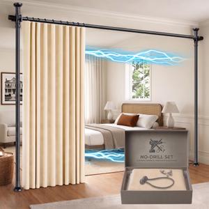 GONNRLY Room Divider, No Drill Privacy Curtain Set with Retractable Rod, Tool-Free Blackout Room Divider Curtain for Bedroom Beige-100 W x 84" L(Pack of 2)