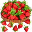 CLESDF 60Pcs Fake Strawberries, Artificial Lifelike Strawberry Plastic Strawberries red Strawberries for Home Kitchen Party Decor Photography Prop