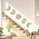 KOYILTD 5 Pieces Boho Wall Decoration Wooden Moon Room Decor Colorful Floral Wall Art Room Decor Aesthetic Farmhouse Wall Decor for Home Bedroom Living Room Bathroom (Colorful)