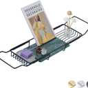 MARBBNEST Bathtub Tray Caddy for Luxury Bath Expandable Extra Wide Bath Tub Tray with Natural Marble Tray and Mobile/Tablet Stand, Ideal for Home Spa Lovers, (Black + India Green)