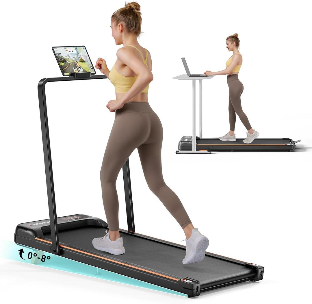 Abonow Walking Pad with Handle Bar - 2 in 1 Under Desk Treadmill8% Manual Incline, LED Display, 265 LBS Capacity, 2.5HP Compact Treadmills for Home Office