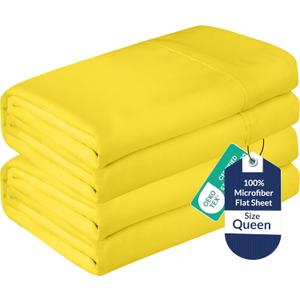 Royale Linens 2 Pack Bulk Flat Sheet Set - Top Sheets - Soft 1800 Microfiber - Wrinkle & Stain Resistant - for Hotel, Massage Table, Hospital, Dorm - Queen Flat Sheet Sold Separately (Queen, Yellow)