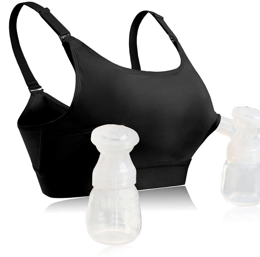 Hands Free Pumping Bra Hands-Free Breast Pump Bra Nursing Bras for Pumping Adjustable Breast-Pumps Holding and Nursing Bra (US, Alpha, Medium, Regular, Regular, Black) Medium