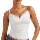 SUUKSESS Women Padded Lace Double Lined Tank Tops Sexy V Neck Summer Going Out Top (Small, White)