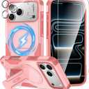 3 in 1 for iPhone 17 Pro Max Case [Compatible with MagSafe] [Invisible Kickstand] [HD Screen Protector] [Camera Lens Protector], Protective Magnetic Phone Cover for iPhone 17 Promax (Pink)