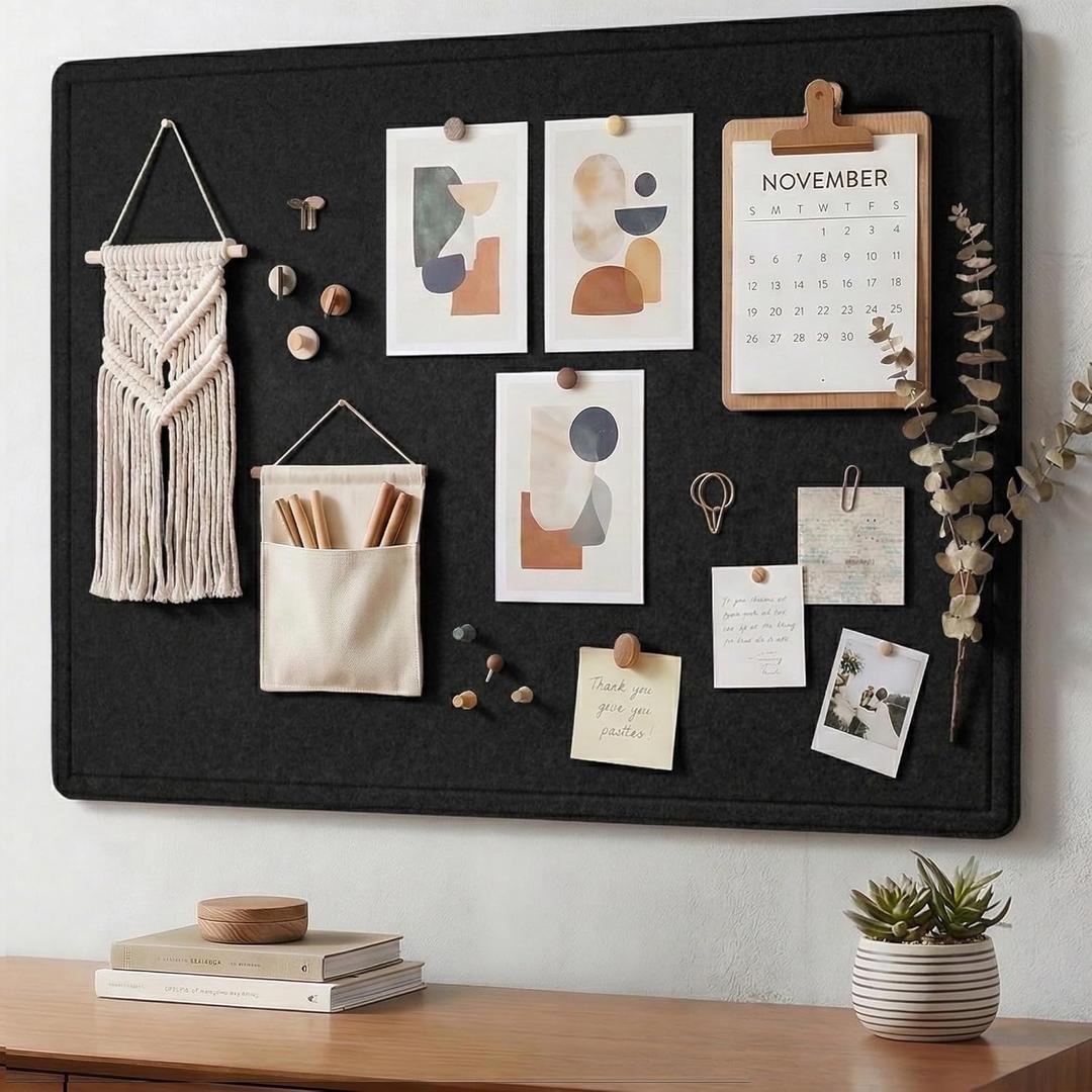 AKTOP Large Bulletin Board, 24" x 36" Foldable Felt Notice Pin Board for Wall, Decorative CorkBoard Photo Display Board with Self-Adhesive Tape, Vision Board Cork Board Alternative with 25 Pushpins