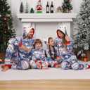 Christmas Onesie Pajamas Family Vacation Novelty One-piece Hooded Matching PJs Allover Pattern Sleepwear Nightwear (Blue, L)