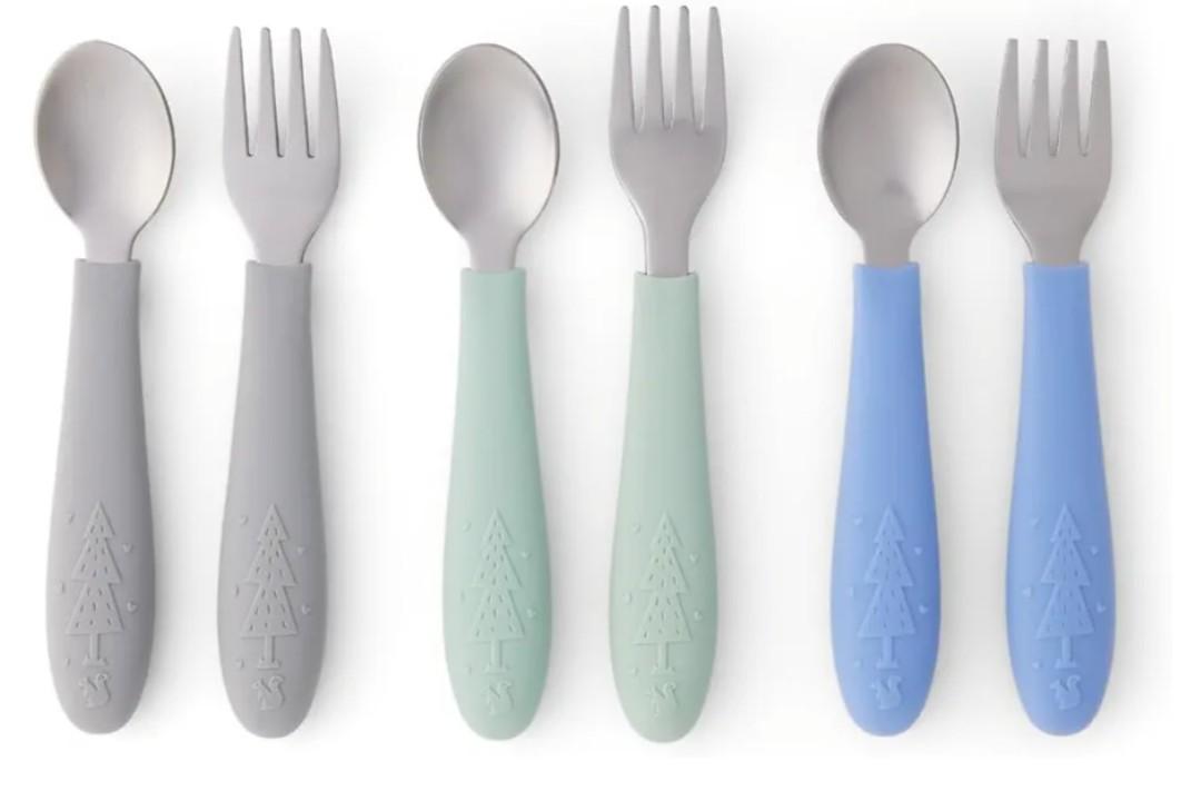 Elk and Friends Kids Silverware with Silicone Handle | Childrens Safe Flatware | Toddler Utensils | Baby Spoons + Forks | Stainless Steel Cutlery | Dishwasher Safe | 6 Pieces