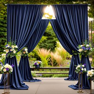 10 ft x 8 ft Wrinkle Free Navy Blue Backdrop Curtain for Parties, Polyester Photo Backdrop Drapes, Thick Background 2 Panels 5ft x 8ft for Baby Shower Wedding Birthday Party Backdrop Stand