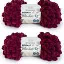 Bernat Alize Blanket-EZ Super Soft Looped Yarn for Beginners, Hand Knitting- No Needles or Hooks Needed, Burgundy 2 Pack