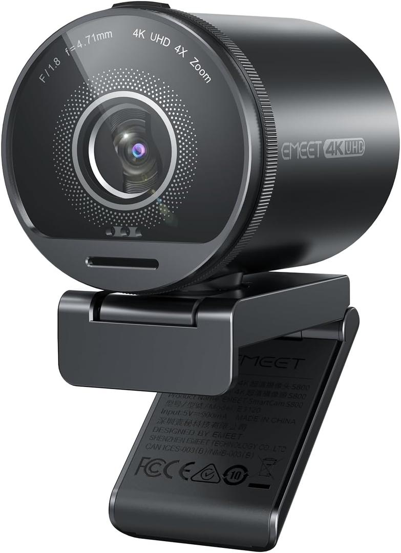 EMEET SmartCam S800-4K Webcam for Streaming, Sony 1/2'' Sensor, Supports HDR, PDAF&TOF Dual-autofocus, 1080P@60fps, 2 Noise-Cancelling Mics, 40-73 FOV, Perfect for Live Streaming&Online Meetings