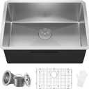25x18 Undermount Kitchen Sink, WATERLACE Premium 16 Gauge 304 Stainless Steel Handmade Modern Kitchen Sink with Bottom Grid & Drain Assembly (25" x 18" x 10")