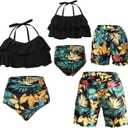 Matching Family Swimsuits Ruffle Bathing Suits Mommy and Me Swimwear Two Pieces Bikini Set (X-Large, Black)