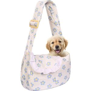 Floral Dog Carrier Bag for Cats & Small Dogs,Carry 10-20LBS Pet Purse, Hands-Free Cat Sling with Adjust Strap, Crossbody Puppy Sling Bag with Safety Buckle, Gifts for Pets Mom (Blue Daisy, Medium)
