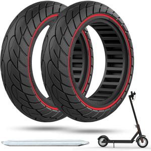 Cooryda 10x2.125 Scooter Tire, 10 inch Solid Rubber Tires Tubeless Front or Rear Replacement 10x2.125 Solid Electric Scooter Tire for Gotrax G4 Xr V2 Ninebot F25 F65 Hiboy S2 Pro 2pc Red