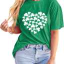 St Patrick's Day Shirts for Women Lucky Irish Shamrock Paddy's Shirt Cute Shamrock Graphic Short Sleeve Tees Tops 2025 (X-Large, Green-01)