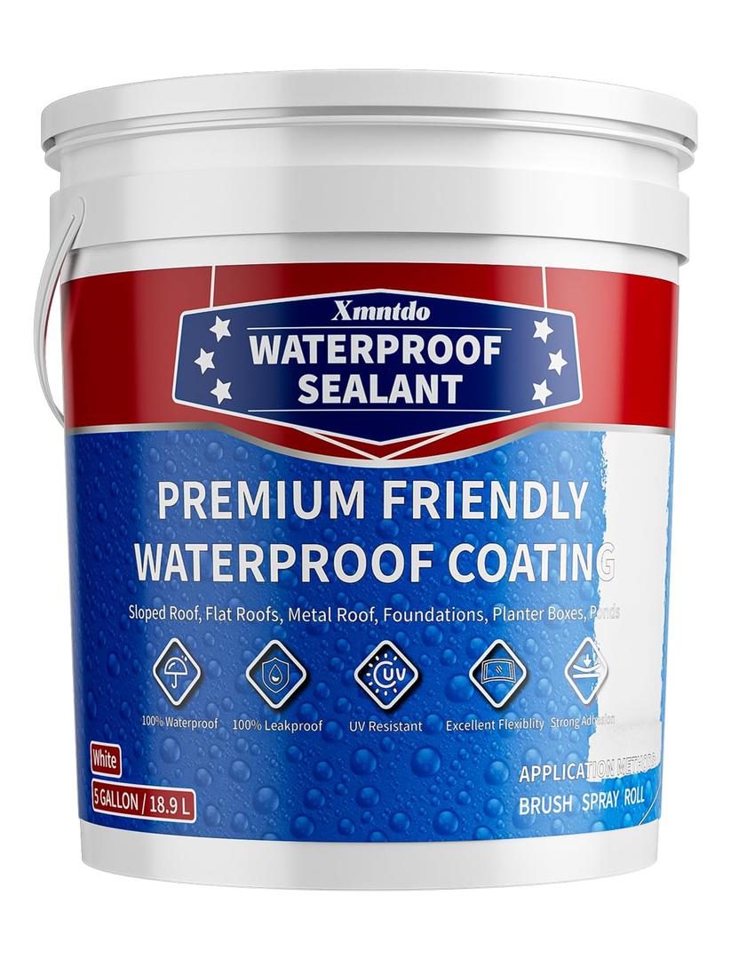 Polyurethane Waterproof Coating 5 Gallon White, Large Capacity for Large Area Cracks & Leaks Repair Coating for Pools, Roofs, Decks, Walls, Durable Water-Based Polyurethane Waterproof Sealant