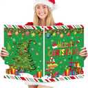 Large Merry Christmas Greeting Card 14 x 22 Inch, Red Green Jumbo Christmas Card Giant Guest Book Big Christmas Decor Card, Plastic Christmas Gift Card for Christmas and New Year Holiday Party Decor