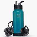 Fanhaw 32 oz Insulated Water Bottle  Portable Stainless Steel Flask with 3 Lids (Straw, Spout, Carabiner) | Leakproof, for Gym, Hiking, Work, Travel & Everyday Use(Green Blue)
