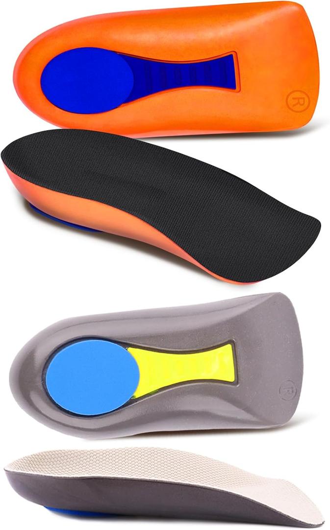 Plantar Fasciitis Inoles Heel Cup Arch Support InsertPORON Cushion - Made in USA Heel Pain, Heel Spurs, Flat Feet, Tendonitis, Shock Absorption (2pairs (Orange + Gray), Women 6-11.5 / Men 4.5-9.5)