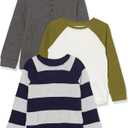 Amazon Essentials Boys and Toddlers' Long-Sleeve Knit Thermal T-Shirt, Pack of 3 (Dark Grey/Grey Rugby Stripe/White)