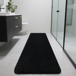 Long Bathroom Runner Rugs 70x24, Extra Soft and Absorbent Bath Mats, Non-Slip Shaggy Bath Rug for Bathroom Floor, Tub and Shower, Machine Washable, Quick Dry, Black