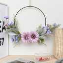 Weldomcor Artificial Floral Wreath for Front Door Floral Hoop Wreath Decor with Purple Flowers Green Leaves Garland Spring Wall Window Home Hanging Decorations
