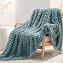 Dusty Blue Striped Throw Blanket, 330GSM Soft Plush Fleece Blanket for Couch Sofa Bed, Decorative Cozy Giftable Home Blanket, 50x60 Inches