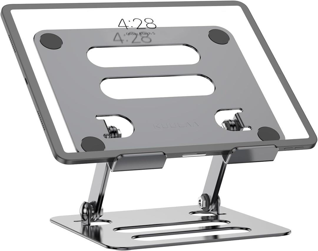 Adjustable Foldable Aluminium Tablet Stand Holder for Desk, Compatible with iPad Series, Galaxy Z Flip5, Silver Gray