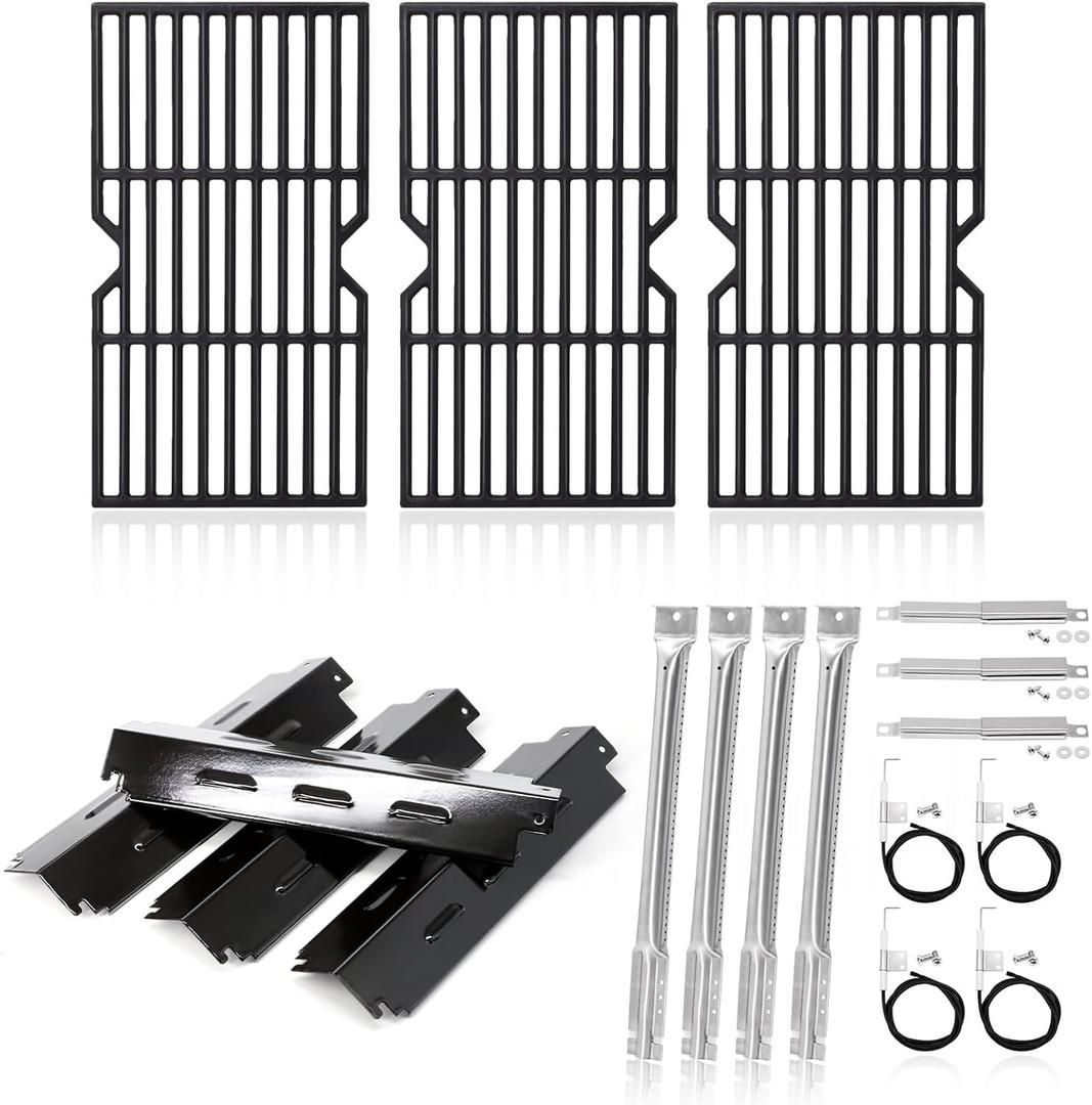 Adviace Grill Replacement Parts for Charbroil 463420508 463420509 463420507 Grill, Grill Grates & Burner & Igniter & Heat Shield & Carryover Tubes for Char-Broil