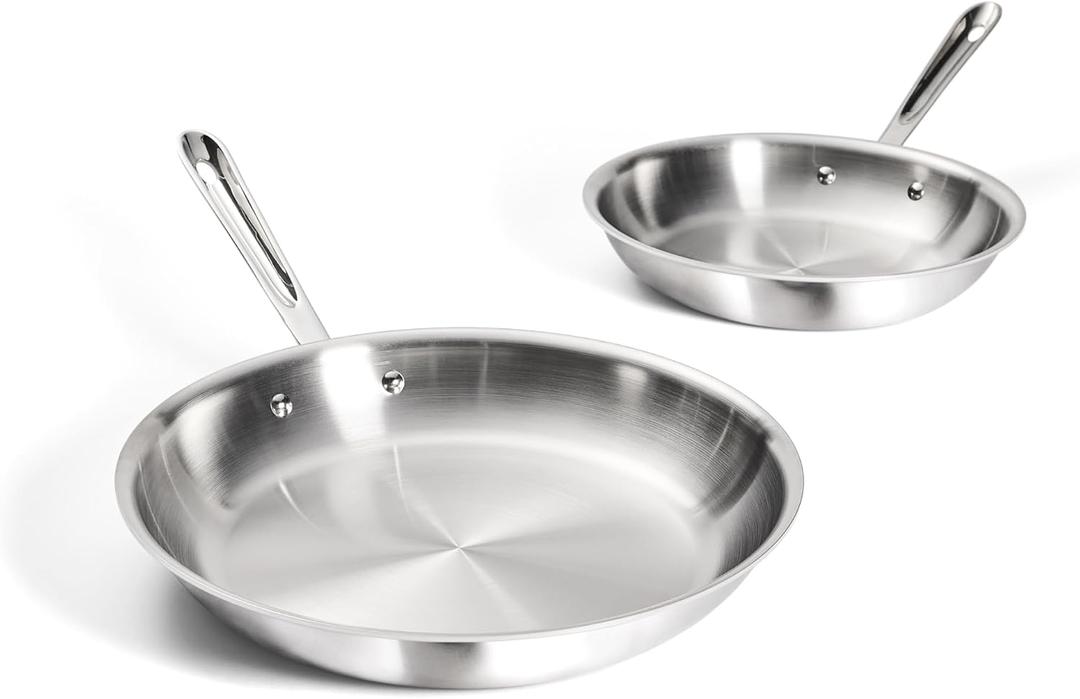 All-Clad D3 Stainless Steel 10 and 12 inch Frying Pans Set - Made in the USA- The Original Bonded Professional Cookware- Oven Safe & Induction Compatible