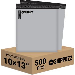 Shippozz 10x13 Poly Mailers 500 Pack, Durable Waterproof Polymailers for Shipping Clothes, Self Seal Mailing Bags for Small Business Packaging Supplies, Mailing Envelopes for Books, and Accessories