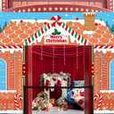 3 Pcs 157" Large Christmas Gingerbread Classroom Door Decorations Christmas Gingerbread House Party Porch Banner Front Door Cover Xmas Background for Office Decorations Photo Background