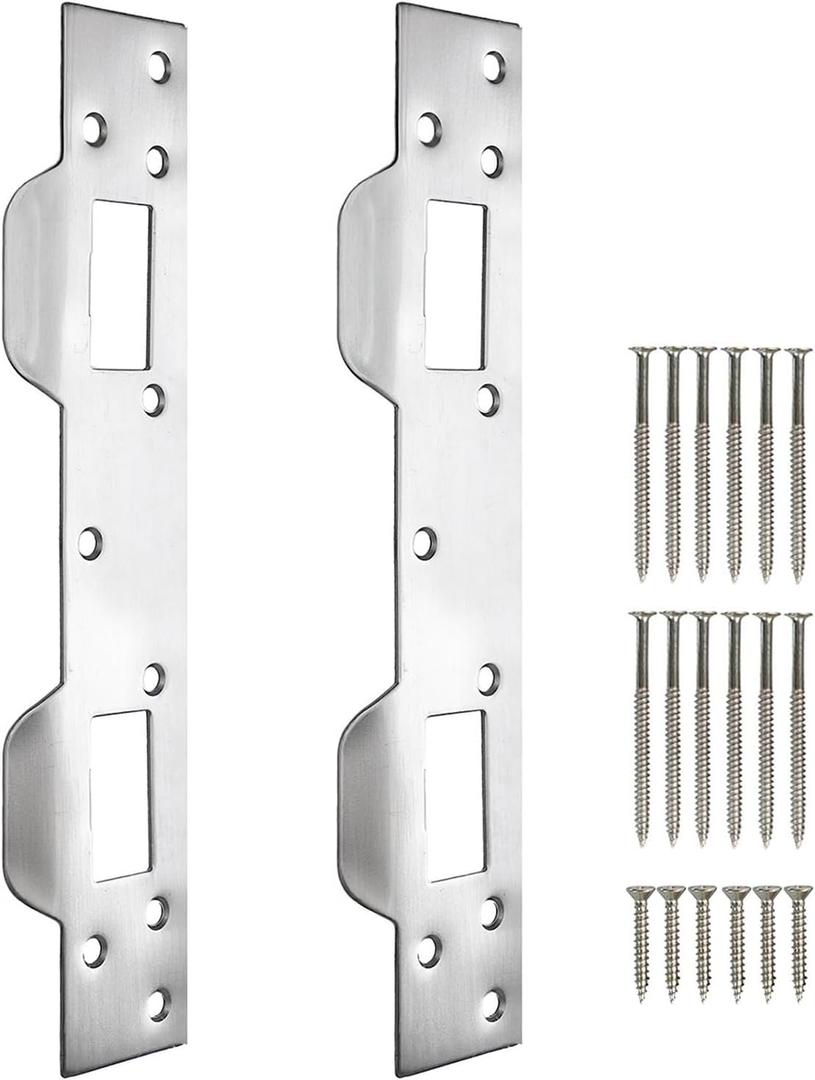 Door Strike Plate Reinforcement Plate, Front Door Strike Plate, Double Strike Plate for 5-1/2 in. Hole Centers, Heavy Duty, Front Door Security Devices Door Latch Plate (Satin Nickel, 2 Packs)