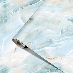 Light Cyan Marble Wallpaper Peel and Stick Wall Paper Wall Sticker Not Easy to Fall Off Waterproof and Thick No Curling Edges for Kitchen Bathroom Cabinet Shelf Decor 15.7"x39.4" (Seafoam Quartz)
